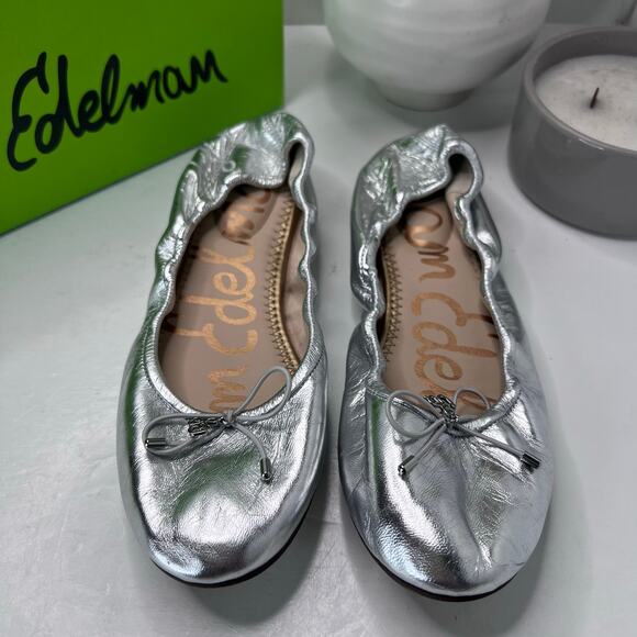 Sam Edelman Felicia Leather Ballet Flats Silver I10750L023 Women's 8 M Metallic - Picture 5 of 10